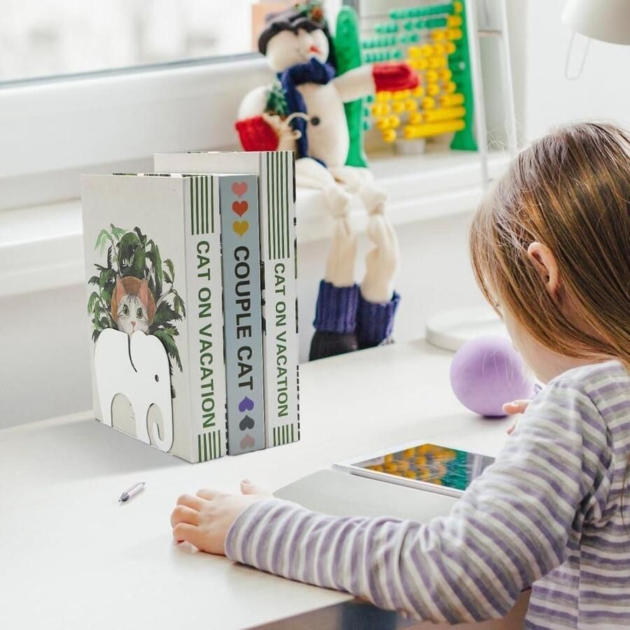 Inovra Plus Creatieve Witte Olifant Boekensteunen Decoratieve Dier Thema Voor Kind Bibliotheek en Kantoor Antislip IJzer Boek Organizer