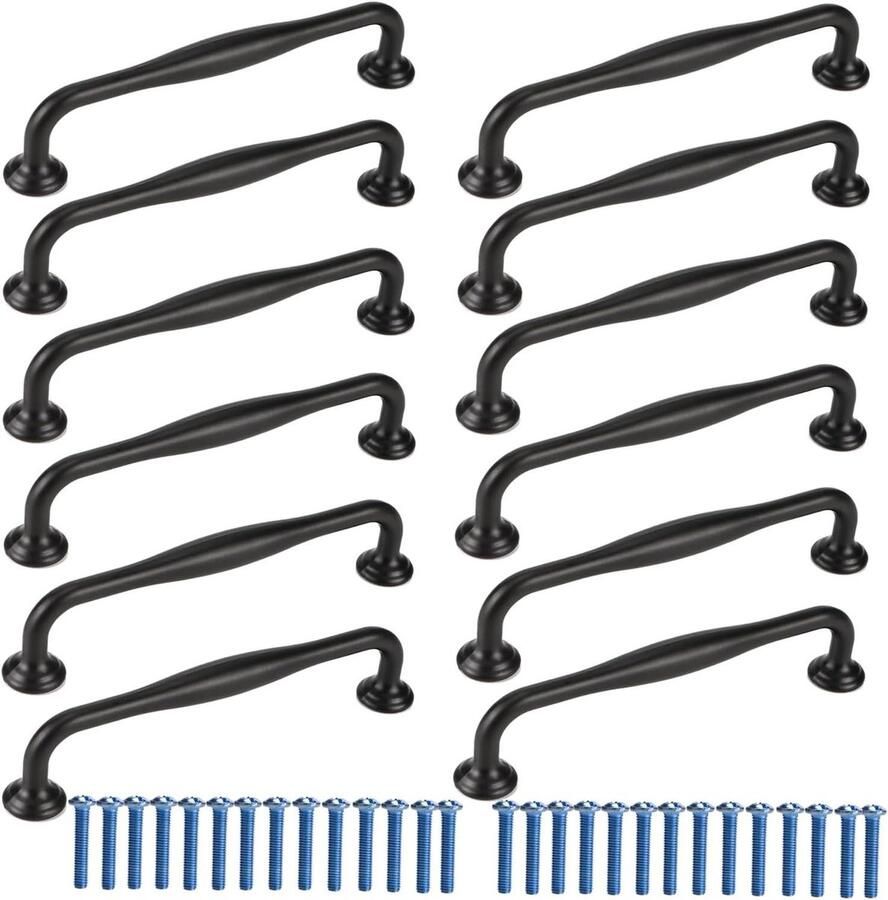 Inovra Plus Deurgrepen voor keuken 12 stuks 128 mm zwart aluminium handgrepen met schroeven Kastgrepen voor keukenkasten meubelgrepen
