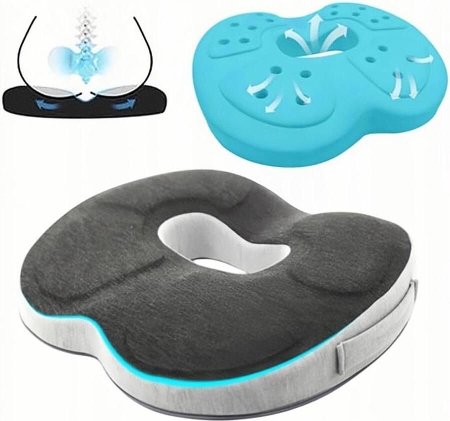 Inovra Plus Donutkussen Traagschuim voor Stuitbeen Pijnverlichting Zitkussen met Wasbare Hoes Bureaustoel Auto Thuis Comfortabele Ondersteuning