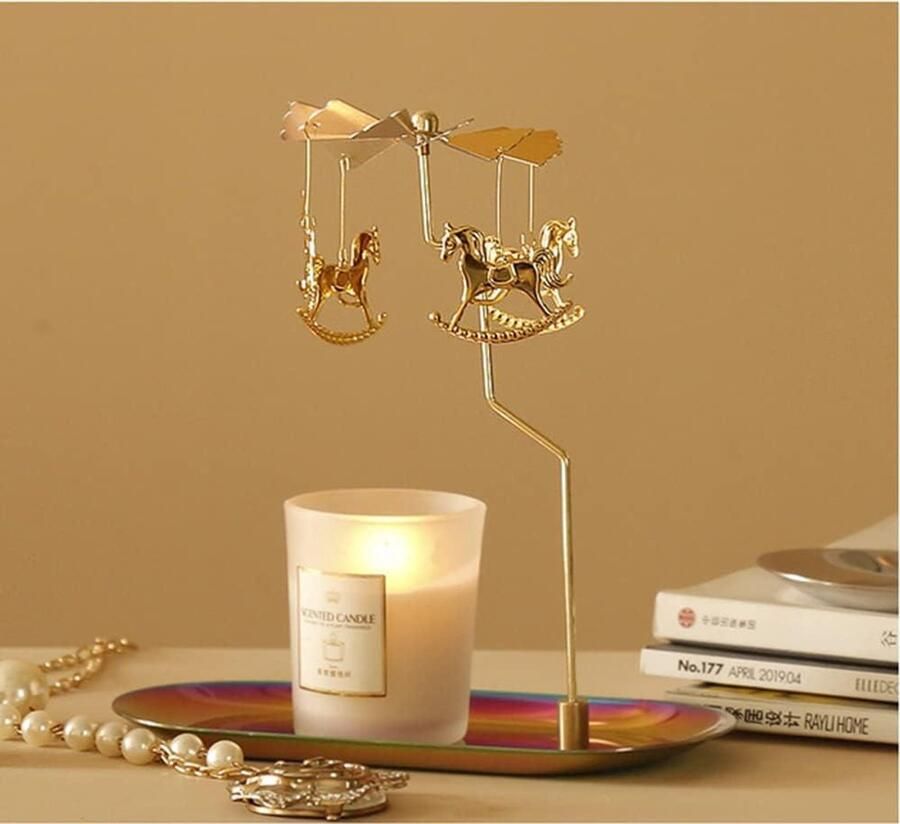 Inovra Plus Draaiende kaarsenhouder met dienblad voor tafel decoratie Kerst Valentijnsdag Golden spinner metalen theelichtkaarsenhouder (carrousel)