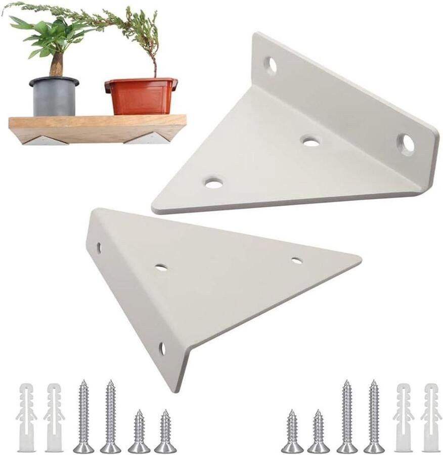 Inovra Plus Driehoekige wandhouders voor wandplanken 2 stuks Wit Met montageaccessoires Opbergrek boekenkast keukenstandaard