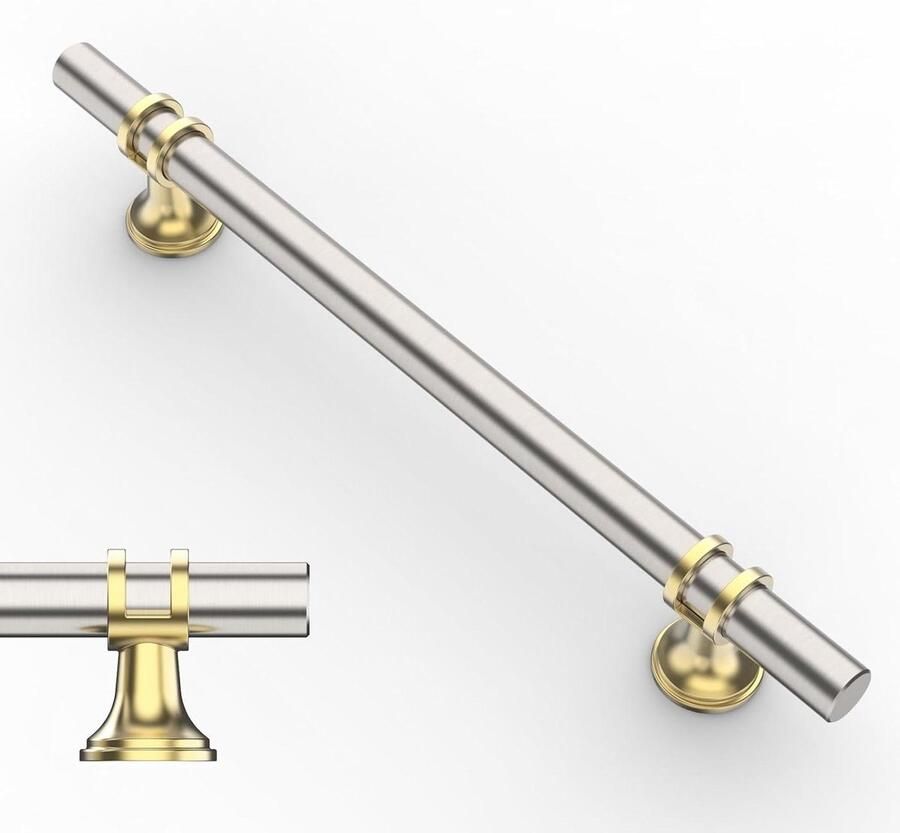 Inovra Plus Geborstelde handgrepen voor keuken en kasten 10 stuks Nikkel en goud 160 mm UK0002 Modern design Duurzaam materiaal - Foto 2