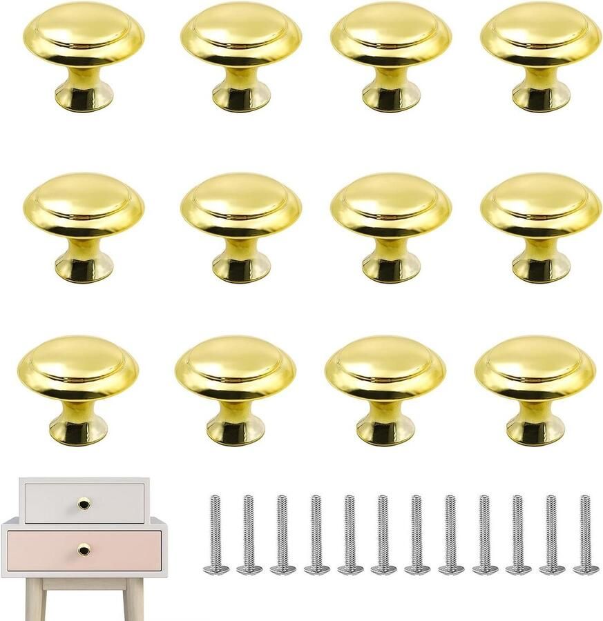 Inovra Plus Gouden 12-delige Set Ronde Paddestoel Kastknoppen voor Meubels & Keukenkasten Stijlvol en Duurzaam