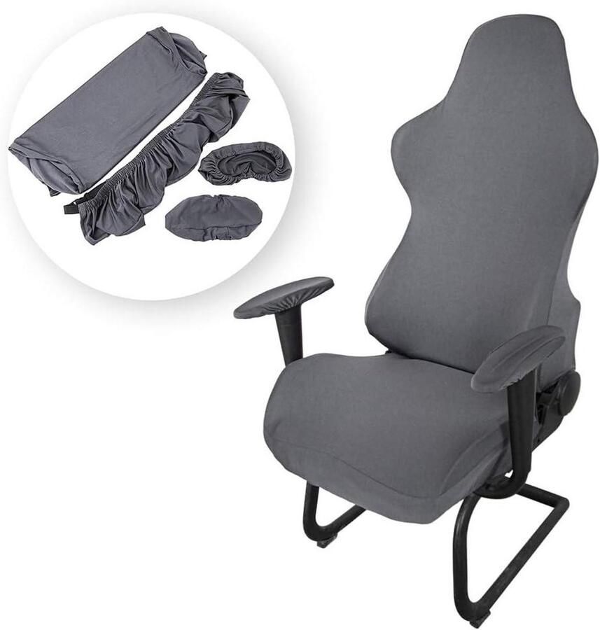 Inovra Plus Grijze rekbare stoelhoezen met ergonomische racestijl voor computerligstoel