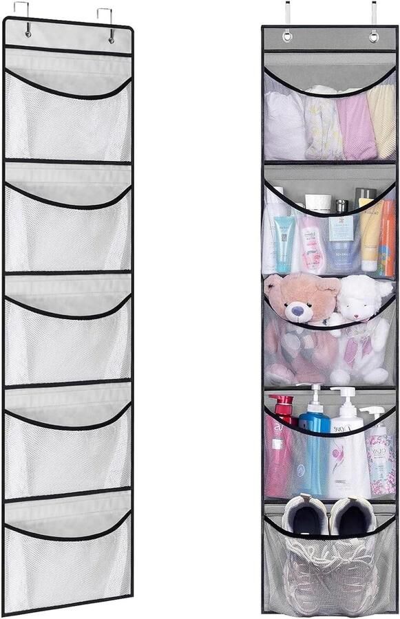 Inovra Plus Hangrek deur hangorganizer met 5 netvakken voor opbergen ideaal voor knuffeldier opslag en badkamerorganizer