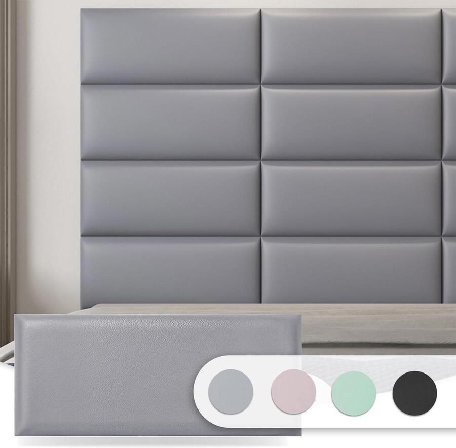 Inovra Plus Hoofdeinde voor tweepersoonsbed Geluidsdichte 3D-wandpanelen Grijs 6-pack Wandgemonteerd Pel-en-plak Slaapkamer en kamer 59 x 228 cm