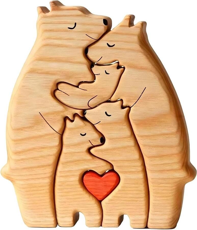 Inovra Plus Houten Art Puzzel Beerfamilie Bureau Ornament Familie Puzzelberen Geschikt als Cadeau Liefde Uiten Houten Beersculpturen