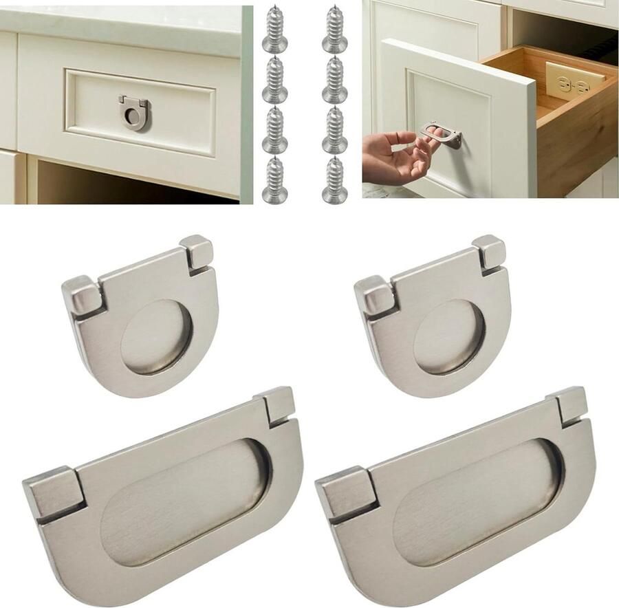 Inovra Plus Kast Lade Pull Handvat met Onzichtbare Deurknop 4 stuks Zinklegering Voor Kast Garderobe Inclusief Schroeven 35mm & 75mm Zilverkleurig