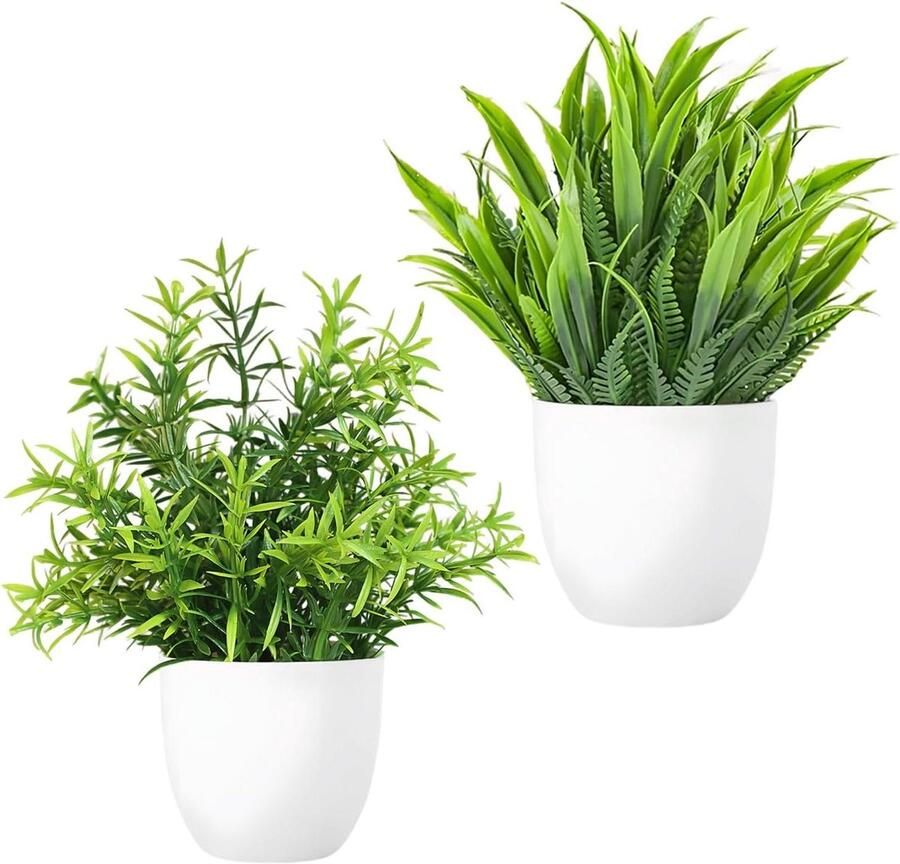 Inovra Plus Kunstplanten Set van 2 stuks voor decoratie in huis en kantoor Groene Nepsimulatieplanten in Pot voor Boekenkast Balkon en Badkamer