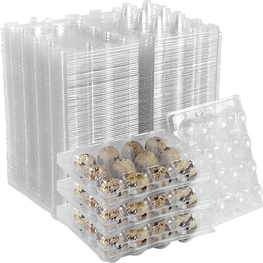 Inovra Plus Kwarteleierdozen 100 stuks met 12 roosters en deksel Transparant kunststof Opbergdozen voor kwarteleitjes