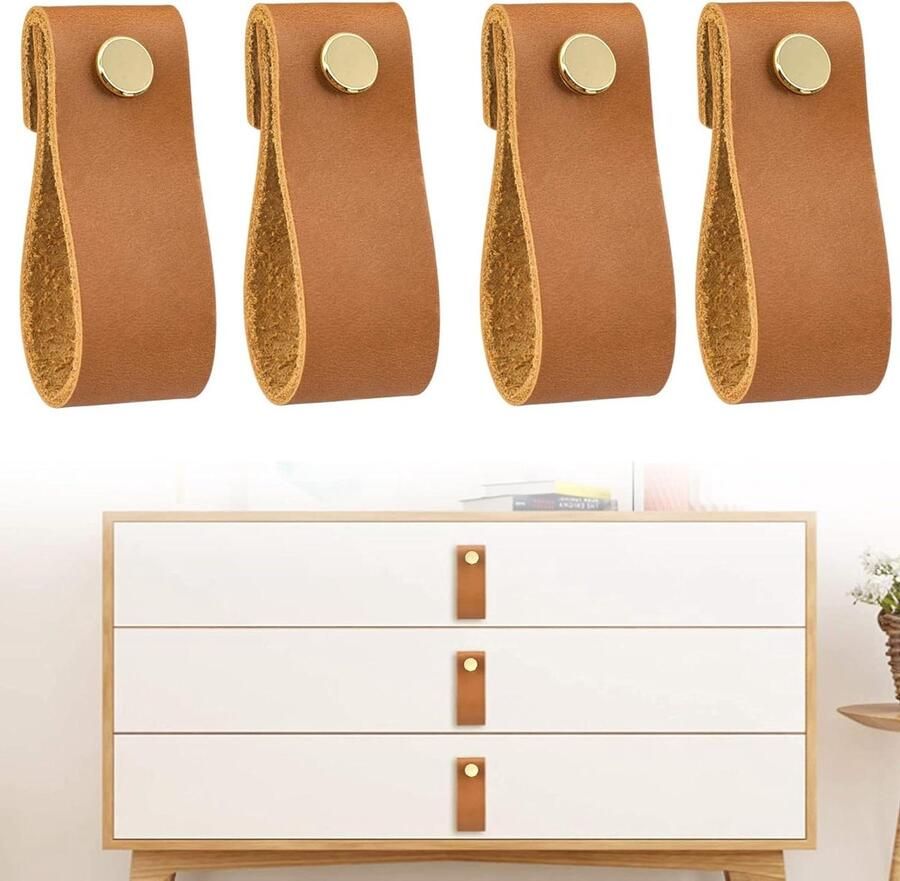 Inovra Plus Lederen grepen voor meubels en kasten 4 sets met schroeven zacht PU-leer anti-botsing ladegrepen