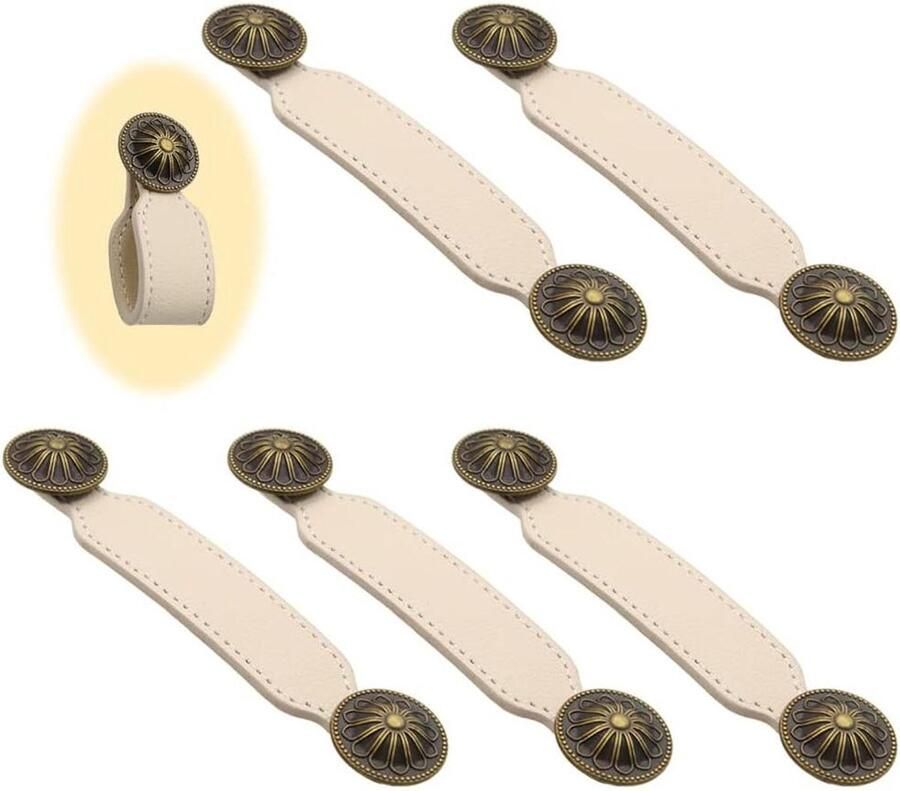 Inovra Plus Lederen handgreep meubels 5 stuks Meubelgrepen 128 mm Leren kastgrepen Kastknoppen met schroeven