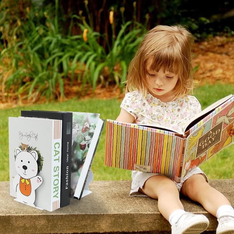 Inovra Plus Leuke Cartoon Beer Patroon Boekensteunen 1 Set Antislip Ijzer Dier Metalen Boekensteunen. Geschikt voor Bureau Planken Bibliotheek School en Kantoor. Decoratieve Organizer voor Thuis