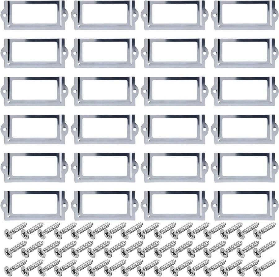 Inovra Plus Metalen Etikethouder voor Archiefkast en Boekenkasten 24 stuks Labelhouder 80*35mm met Schroeven Kantoorbibliotheek Organisatie