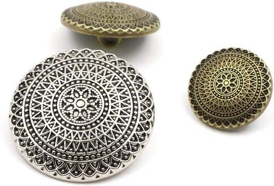 Inovra Plus Metalen knoppen 15mm met antiek zilver getinte gesneden bloem ontwerp Pack van 12 Decoratieve knutselaccessoires