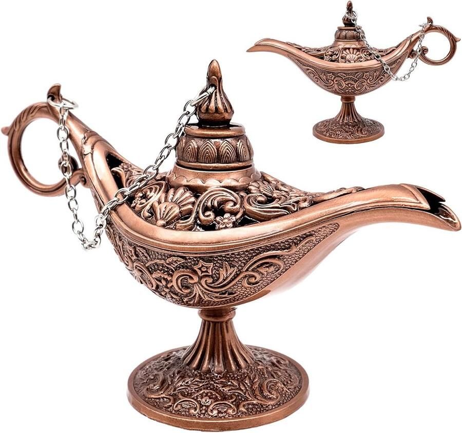 Inovra Plus Mini Aladdin lamp voor decoratie in zinklegering 115 x 4 x 75 cm klassieke magische olielamp met metalen snijwerk