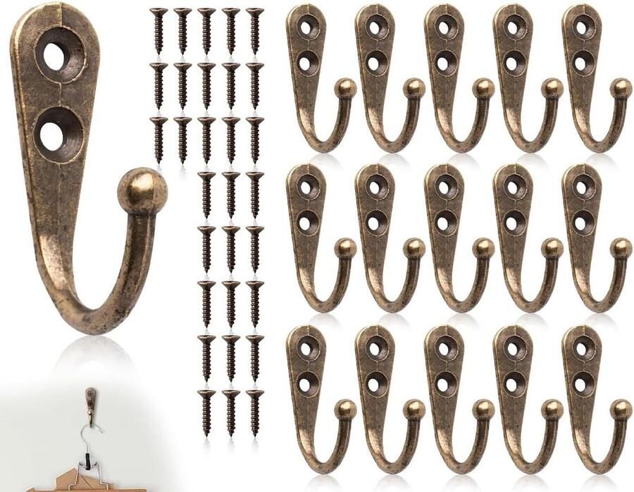 Inovra Plus Mini-jashaken set voor tuin en garderobe 15 stuks Vintage bronzen zinklegering met schroeven inkl