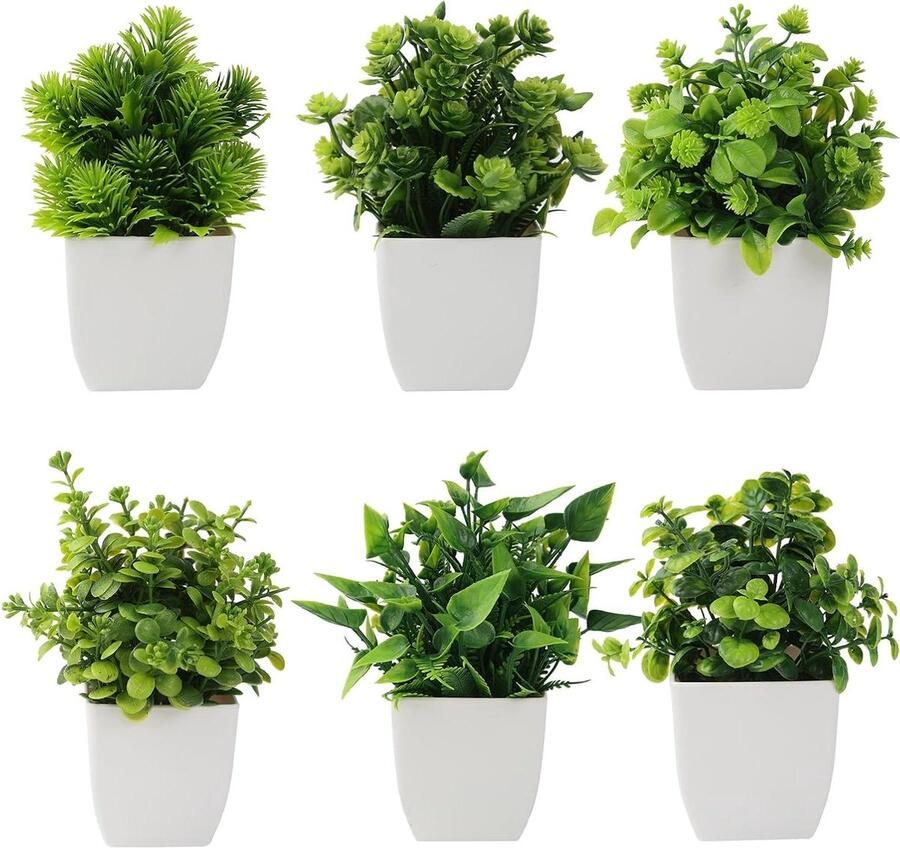 Inovra Plus Mini plastic kunstplanten voor thuis en kantoor decoratie Groene decoratieve plant in pot met kustuitstraling LKlein formaat kunstplant voor badkamer en tafel Realistische imitatie plant met plastic bladeren