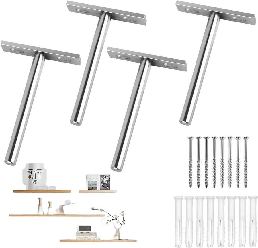 Inovra Plus Onzichtbare zwevende plankbeugels (100mm) Set van 4 met schroeven en ankers voor wandmontage Decoratie kast meubels Stijlvol en praktisch