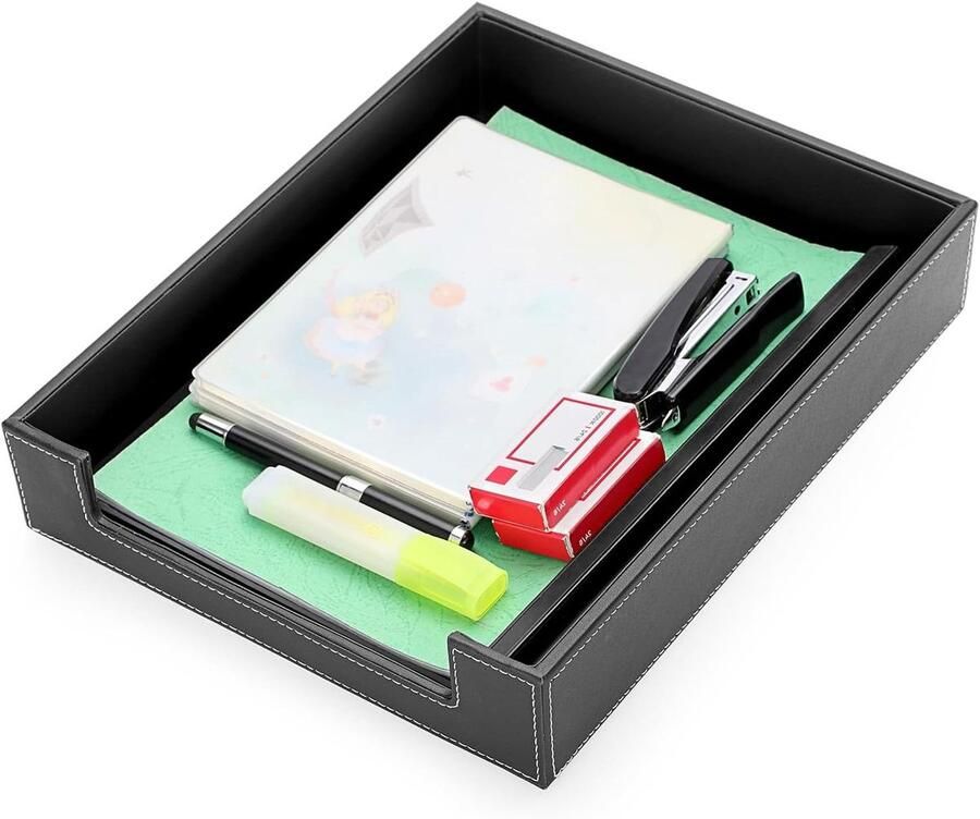 Inovra Plus Opberglade van PU leer voor zwarte kantoorbureaubladorganisatie Verbeterde titel: Inovra Plus Zwarte PU leren opberglade voor kantoororganisatie en desktopopslag met zoekwoorden bureau papierorganizer