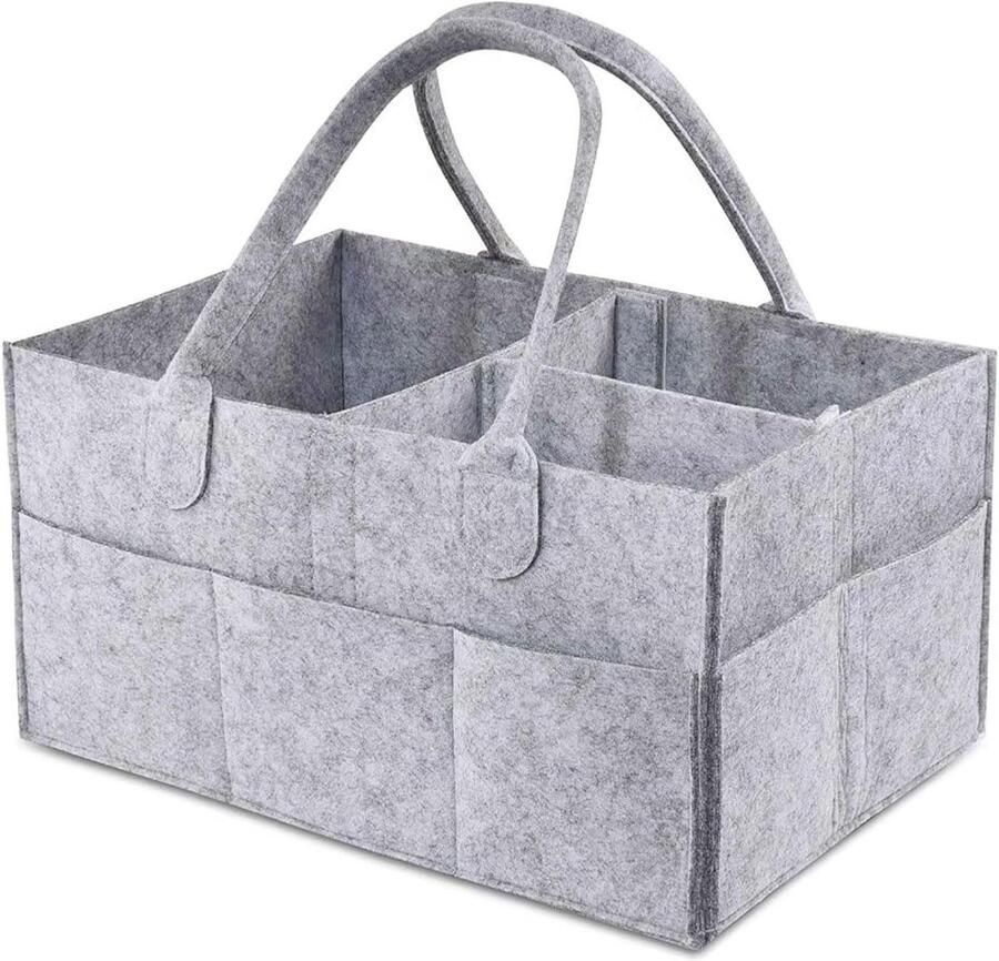 Inovra Plus Opbergmand voor pasgeborenen luiertafel-organizer met opvouwbare vilten tas Grijs Babydouche mand met babyluierorganizer