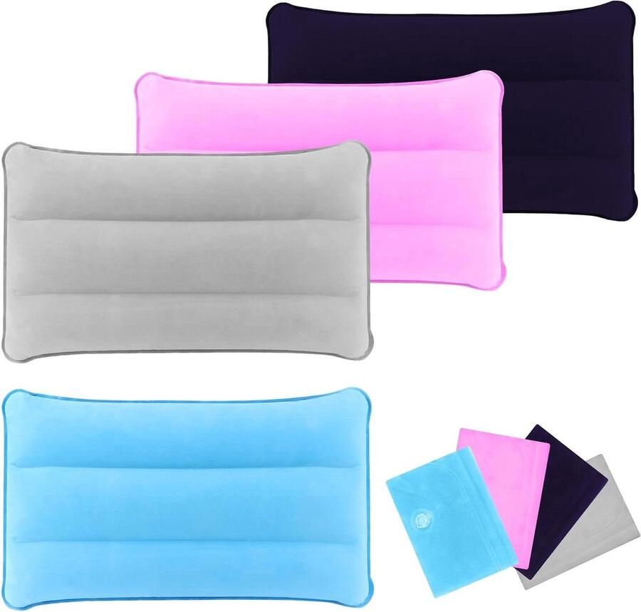 Inovra Plus Opblaasbaar Campingkussen 4 stuks Ultralicht en Draagbaar voor Strand en Outdoor Gebruik 43 x 25 cm