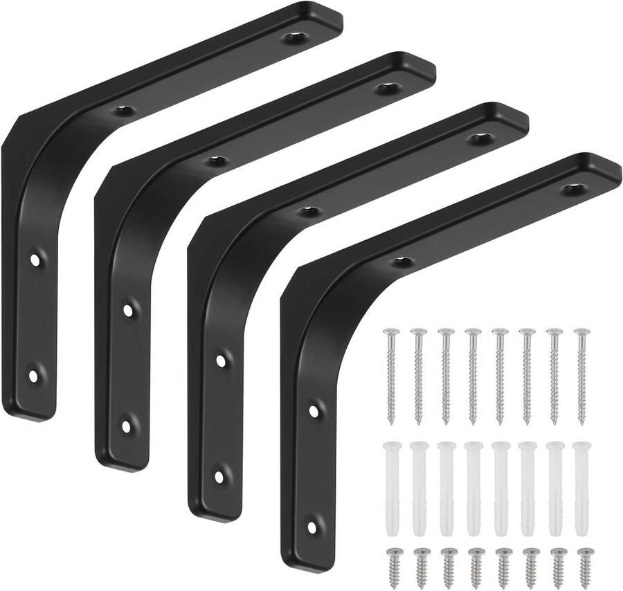 Inovra Plus Pack van 4 Plankdragers Draagvermogen 70 kg Hoekplankdrager Opbergplank Plankdragers met schroeven Wandrek Decoratieve hoekbeugels (150 x 200 mm Koudgewalst)