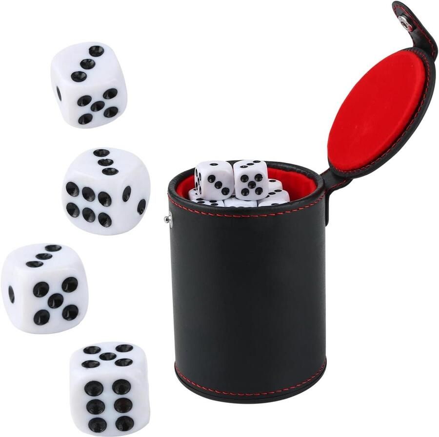 Inovra Plus Premium kubusbeker van kunstleer met fluwelen bekleding Stil en antislip design ideaal voor Farkle Yahtzee reisspellen Meerdere kleuren beschikbaar (incl. 10 klassieke dobbelstenen)