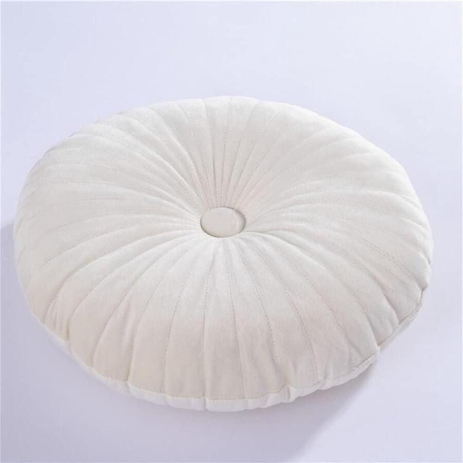Allecto Plus Rond sierkussen voor decoratie in woonkamer en op slaapbank Pompoenkussen van fluweel Geschikt voor vloer 34 cm (crème)