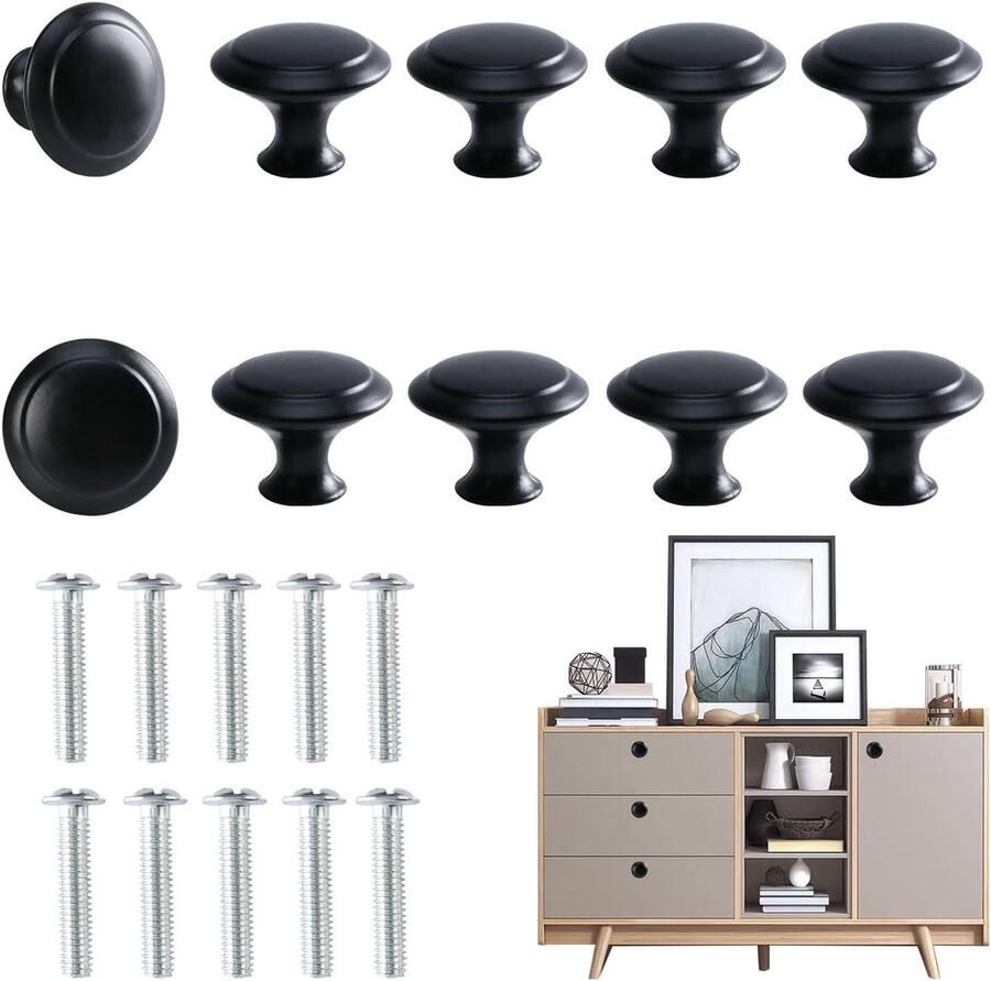 Inovra Plus Set van 10 keukenkastgrepen in zwart roestvrij staal 30 mm ronde deurknoppen met enkel gat geschikt voor ladekasten en kledingkasten ideaal voor thuisgebruik in badkamer inrichting