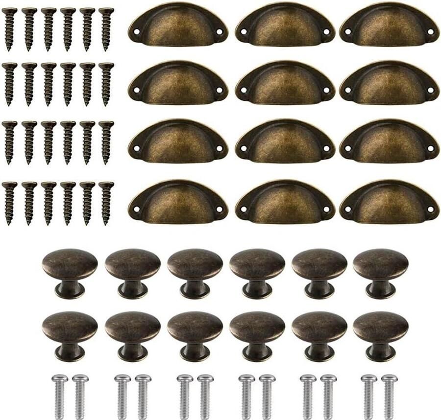 Inovra Plus Set van 24 vintage kastmanchetten met schroeven voor meubelgrepen en deurknoppen Retro handvat decoratie voor laden