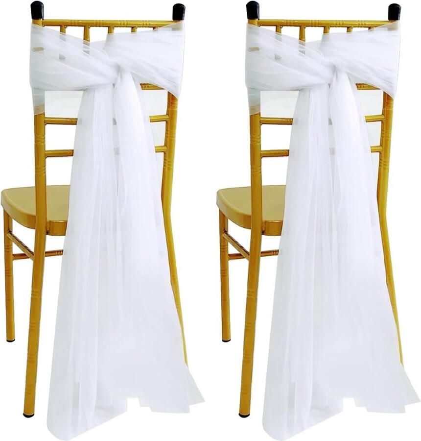 Inovra Plus Stoelhoezen voor bruiloften en ceremonies met organza-strikken voor evenementen en verjaardagen Set van 2 stuks