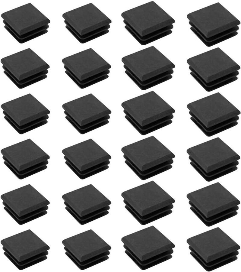 Allecto Plus Set van 24 stoelkappen van zwart kunststof voor vierkante stoelen Eindkappen voor buizen Stoelpoten rubber Stoeldoppen Afmetingen 2 x 2 cm 3 x 3 cm