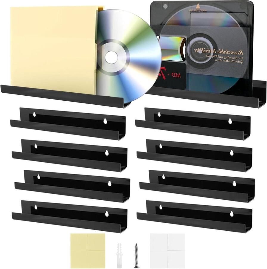 Inovra Plus Vinylplaten wandhouders 8 stuks in zwart zwevende vinylplaten planken voor grammofoonplaten album 305 x 43 x 45 cm