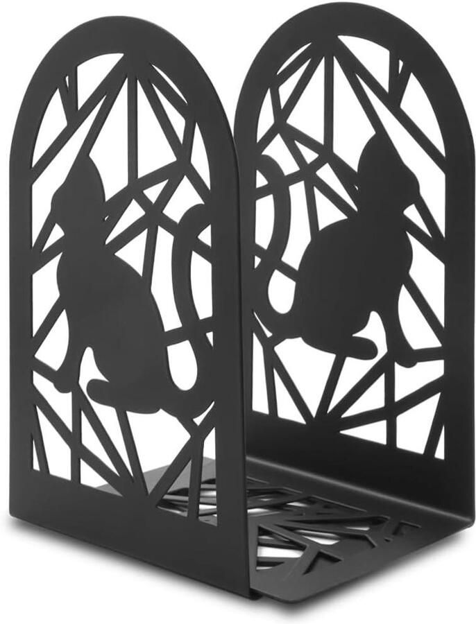 Inovra Plus Zwarte Kat Boekensteunen voor Bureau Organisatie en Thuisgebruik Schattige Kitten Design Antislip Metaal School en Kantoor