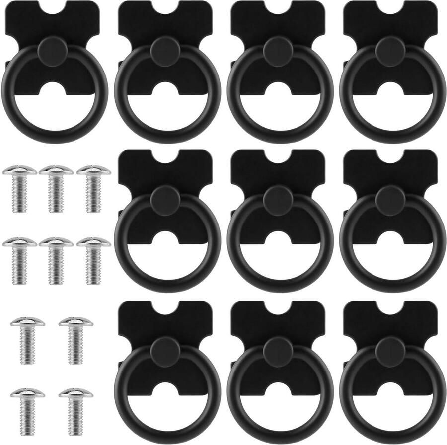 Inovra Plus Zwarte ladehandgrepen set van 10 stuks voor dressoirs en kledingkasten vintage design met ringtrekker