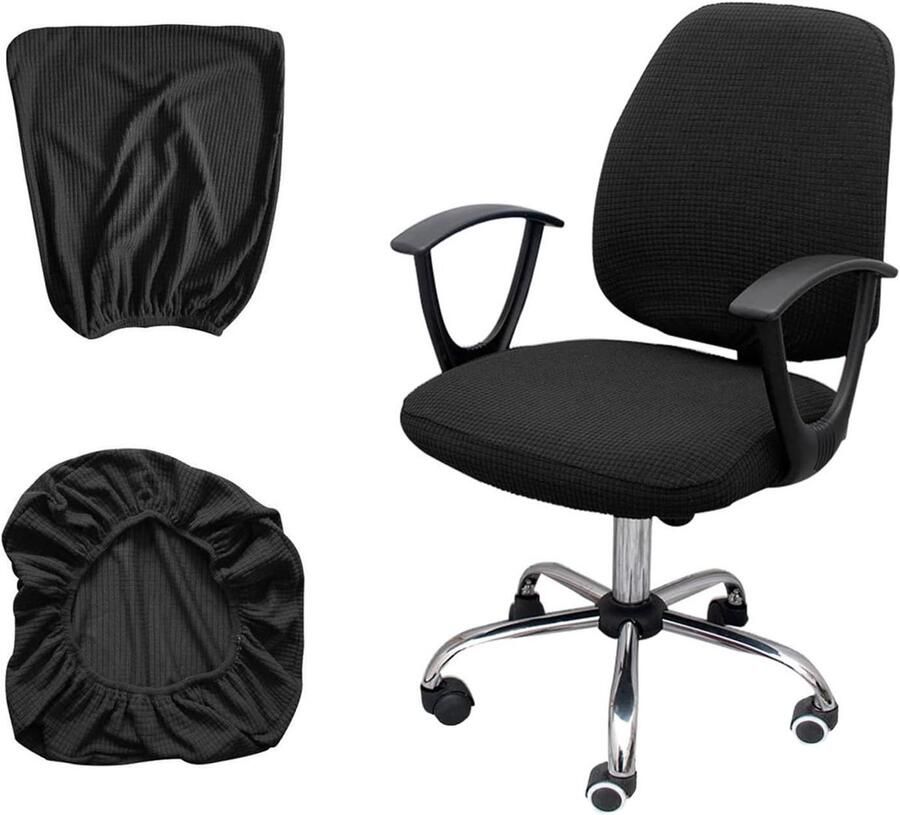 Inovra Plus Zwarte Stoelhoes Set: Fleece Stoelhoes met Kussen en Rugleuning Elastische Stoelhoes voor Kantoorstoelen Decoratieve Kantoormeubelen met Split Gemakkelijk te Installeren