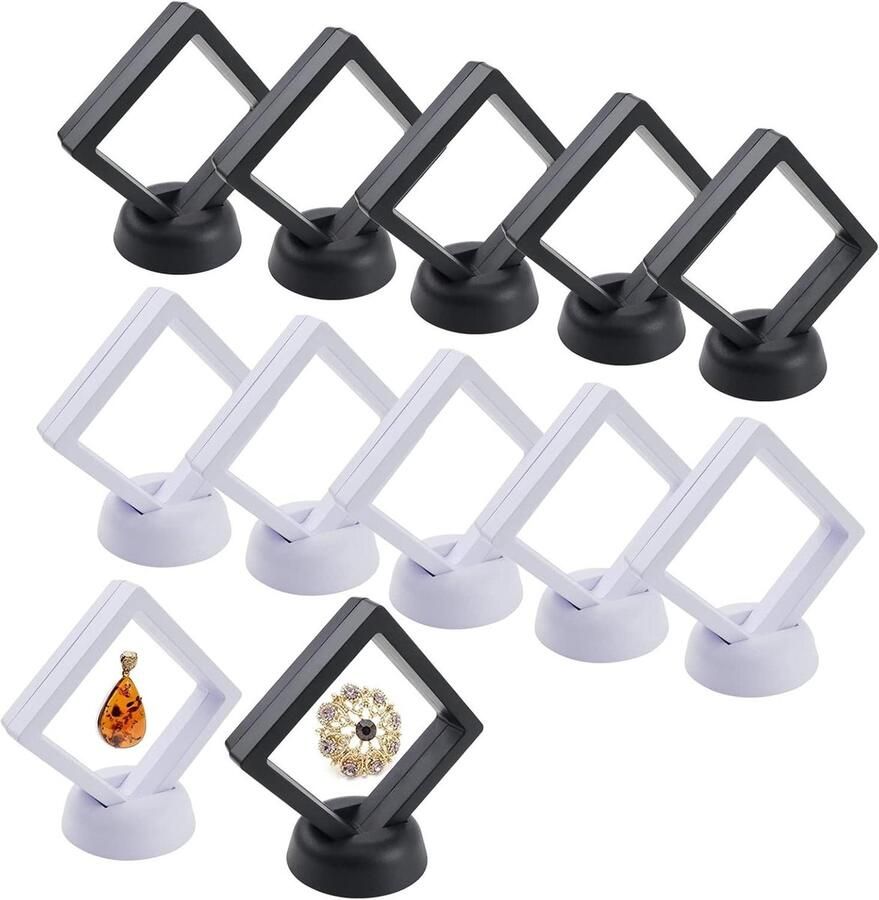 Inovra Plus Zwevende muntenframes met sokkel 3D zwevend frame voor sieraden en munten vitrine voor ringen armbanden hangers smaragd jade display set van 12 stuks
