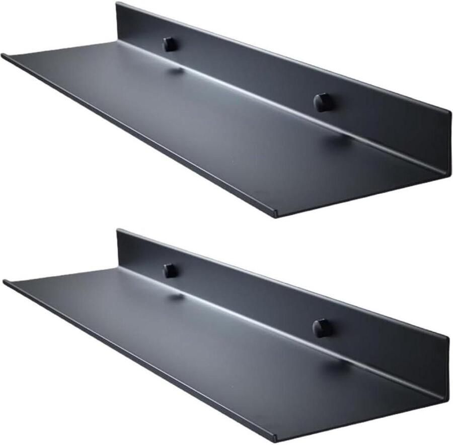 Inovra Plus Zwevende Badkamerplanken Set van 2 Zwart Wandmontage of Zelfklevend Waterdicht 40 cm Voor Badkamer Woonkamer Slaapkamer Keuken