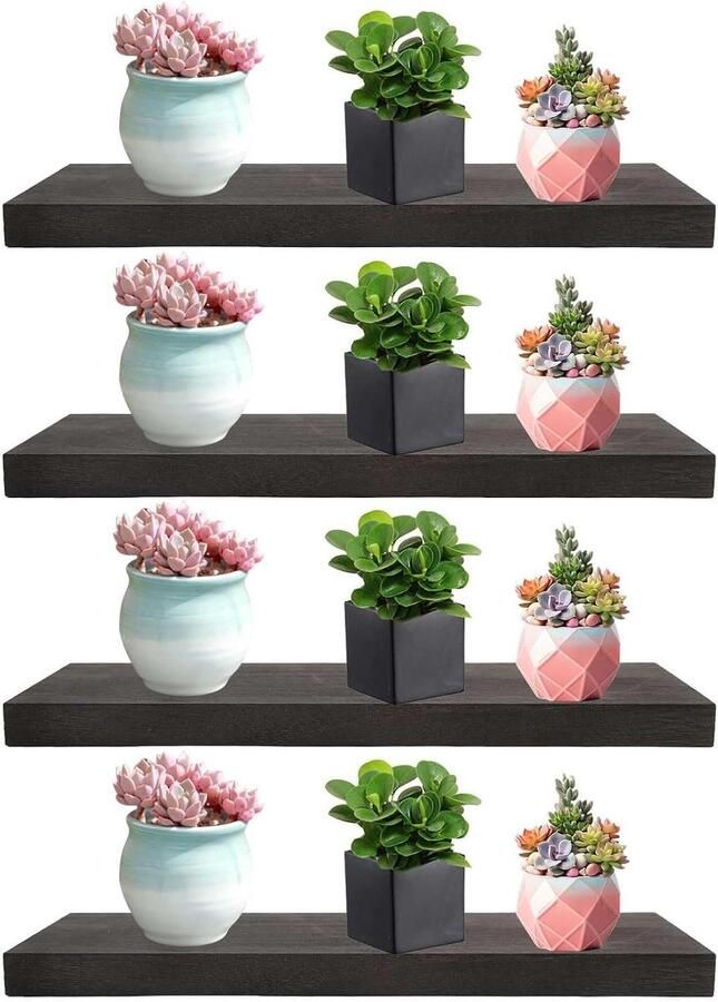 Inovra Plus Zwevende planken set van 4 Rustieke houten wandplank decoratie voor woonkamer en keuken Wandgemonteerde planken voor slaapkamer en badkamer met stevige kwaliteit