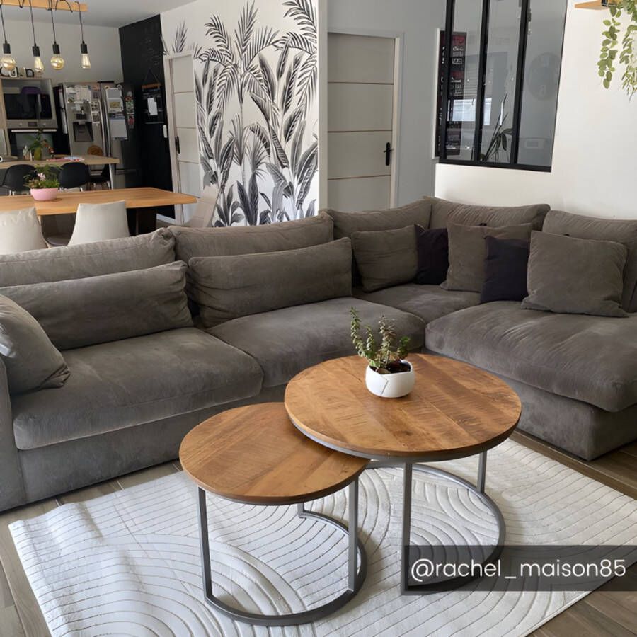 Vente-unique Inschuifbare salontafels QUETZAL Mangohout & metaal L 75 cm x H 48 cm x D 75 cm