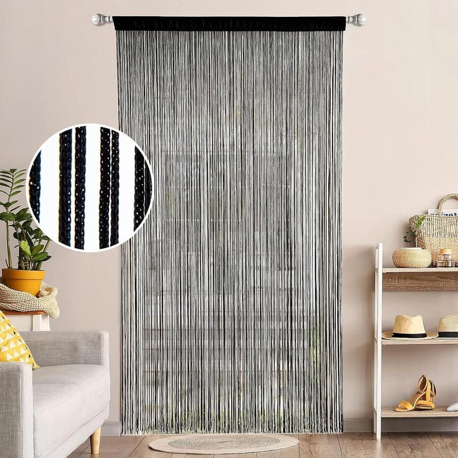Insect Protection Door Curtain for Balconies Room Divider Wire Curtains Black 90 x 200 cm MIULEE Deurgordijn
