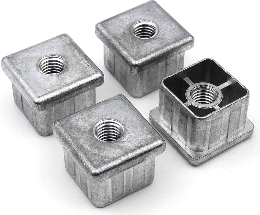 Instelbare schroefdraadstoppen voor vierkante buizen zink gegoten 40 x 40 mm x 2 mm M10 binnendraad