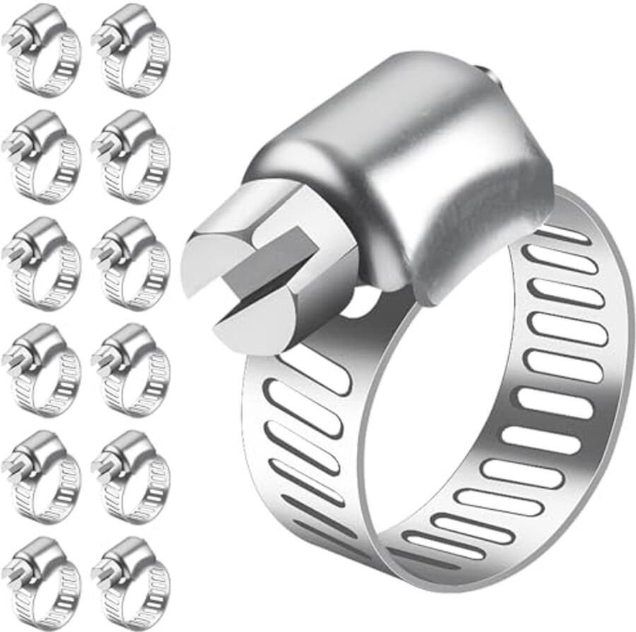 Instelbare Slangklemmen Roestvrij Staal 6-12 mm Set van 12 voor Tuin en Zwembad
