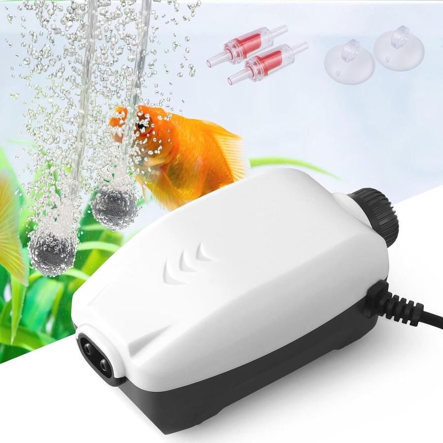 Instelbare Stille Aquariumluchtpomp met 2 Uitgangen voor 30-300 L Vistank
