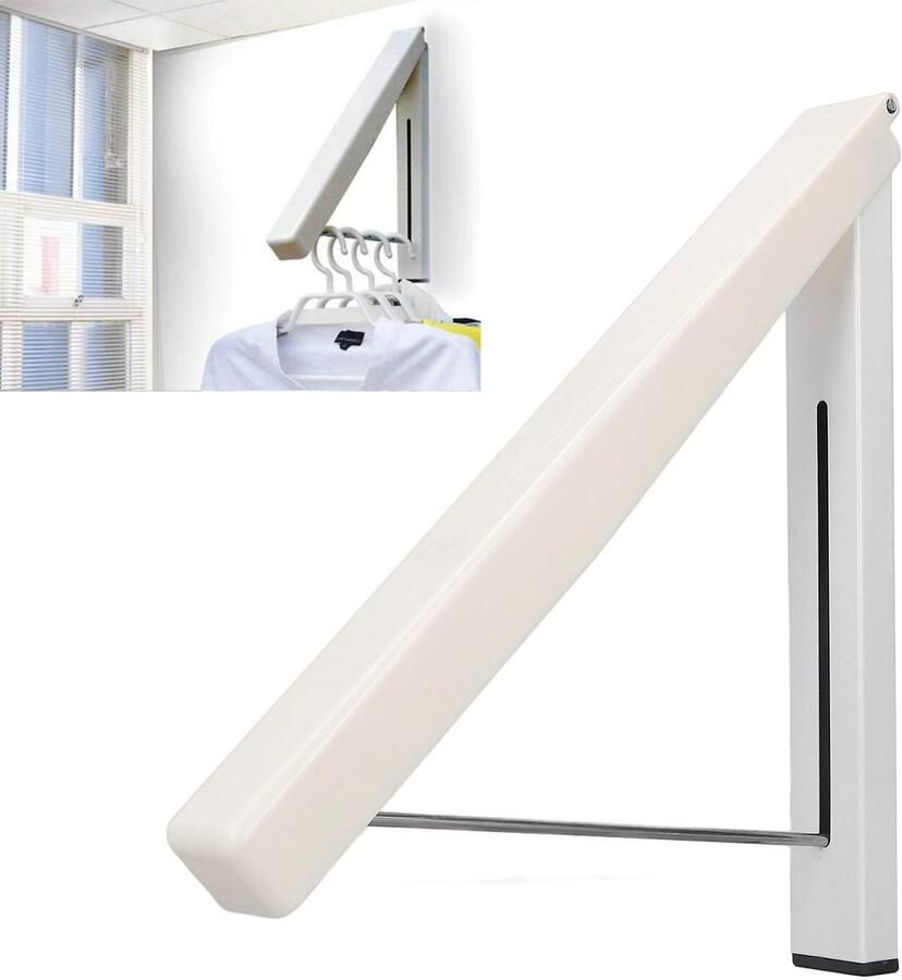 Intrekbaar Kledingrek Opvouwbaar Aluminium Wandmontage voor Binnen- en Buitengebruik Wit