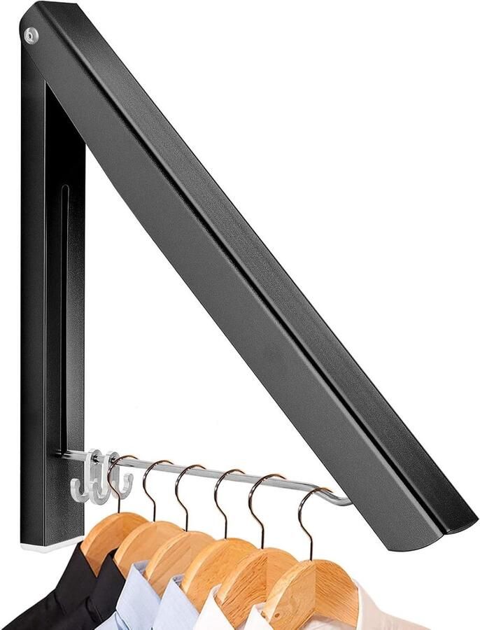 Intrekbaar Kledingrek Wandmontage en Vouwbaar Zwart Aluminium