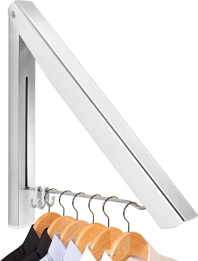 Kledingrek Intrekbaar Wandmontage Vouwbaar Coat Dryer Aluminium Ruimtebesparende Kleding Organizer voor Wasserij Slaapkamer Indoor Outdoor Zilver