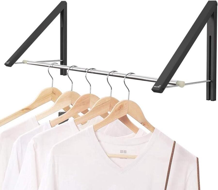 Intrekbare kledingrek Opvouwbaar Wandmontage 2 stuks Zwart Aluminium