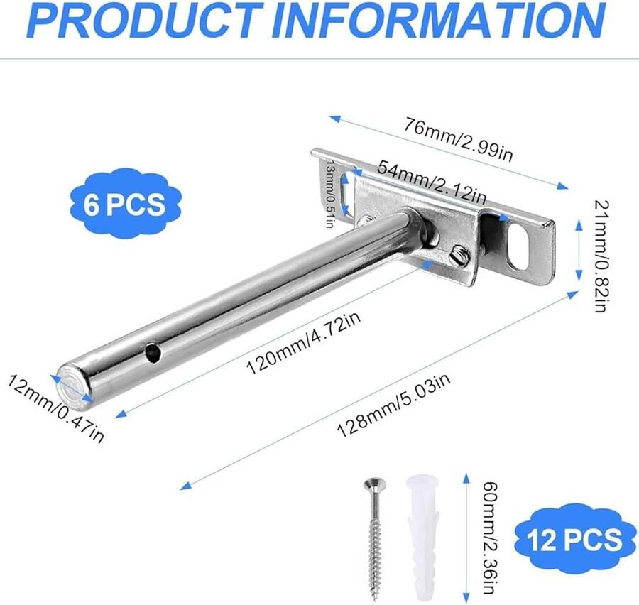 Intrekbare plankhouders verstelbaar set van 6 zilver